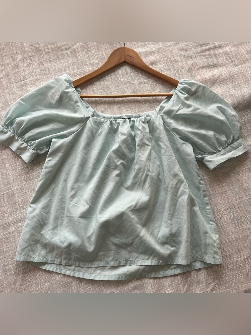 Powder Blue Prairie Puff Sleeve Square Neck Blouse